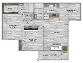 2x2 1040 SF 0390 floor plan